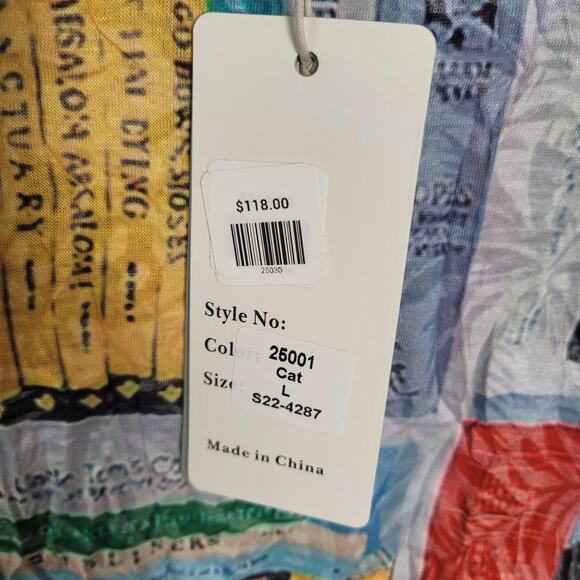 Shana Apparel Shirt Womens Large Multicolor Bookshelf Cat Graphic Crinkle Tunic - Picture 6 of 15